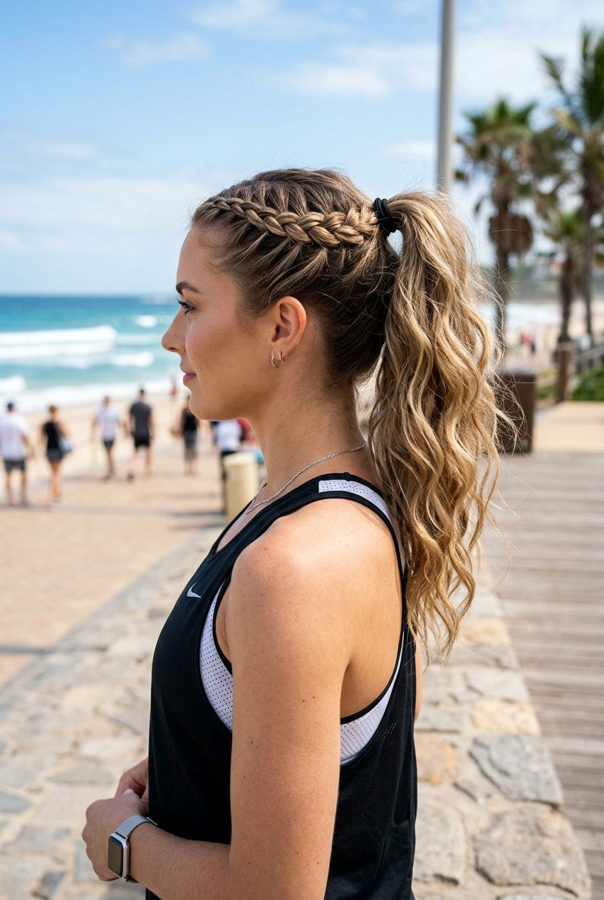 French Braid Beach Waves Ponytail - 20 beach waves ponytail hairstyle - 20 beach waves ponytail hairstyle