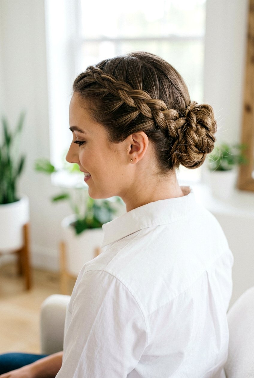 20 Elegant Braided Bun for Office Women: Work Hairstyles