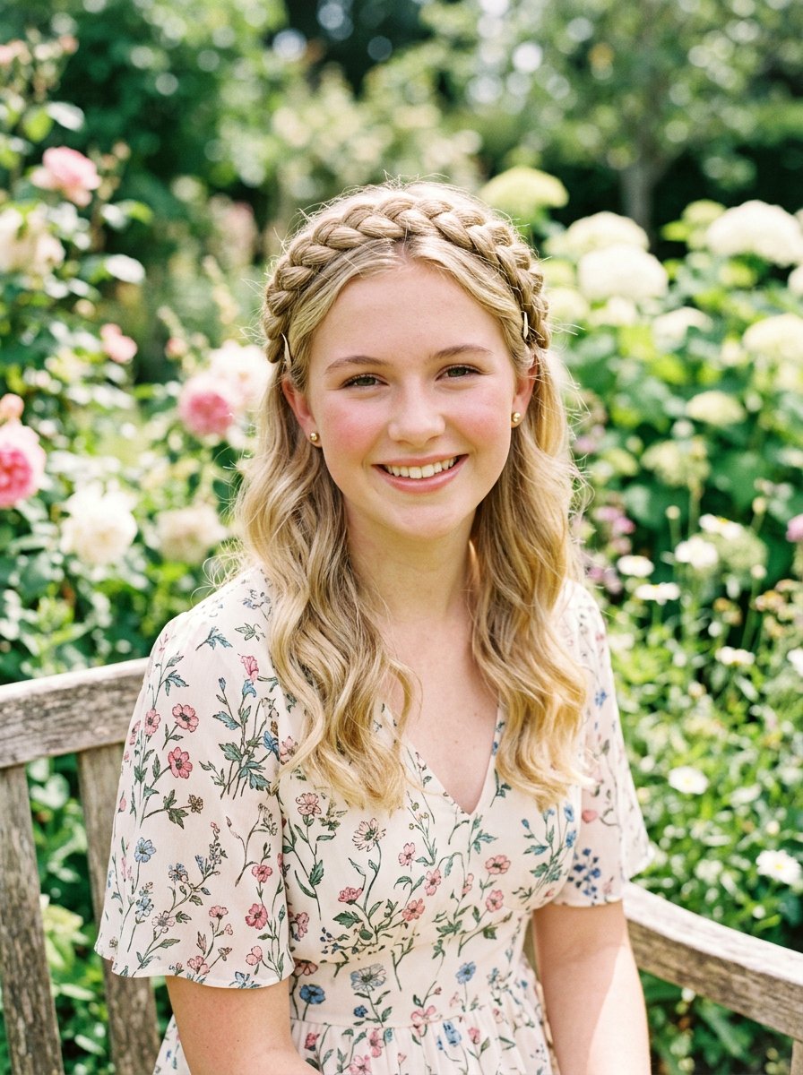 French Braid Crown - 20 cute hairstyle for school photos - 20 cute hairstyle for school photos