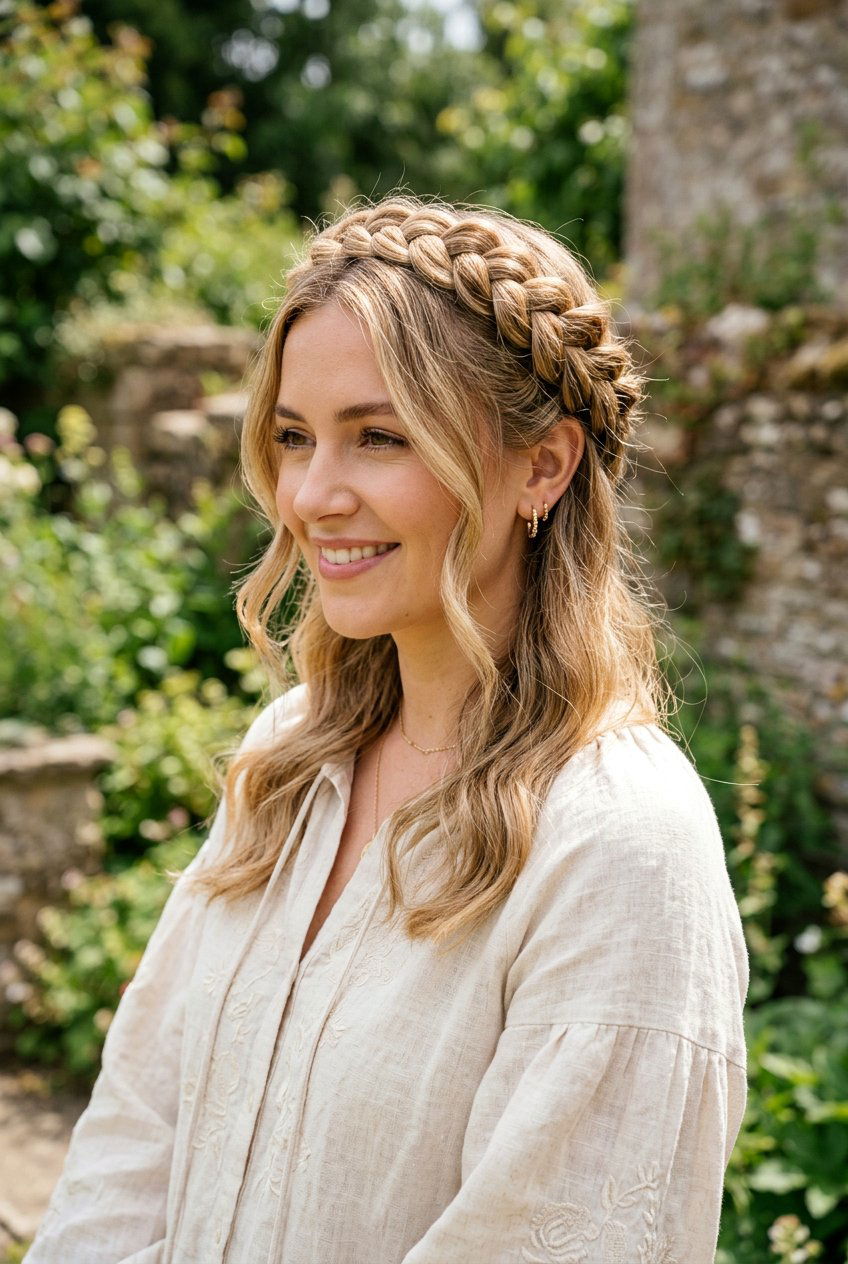 French Braid Crown - 20 camping hairstyle for medium hair - 20 camping hairstyle for medium hair