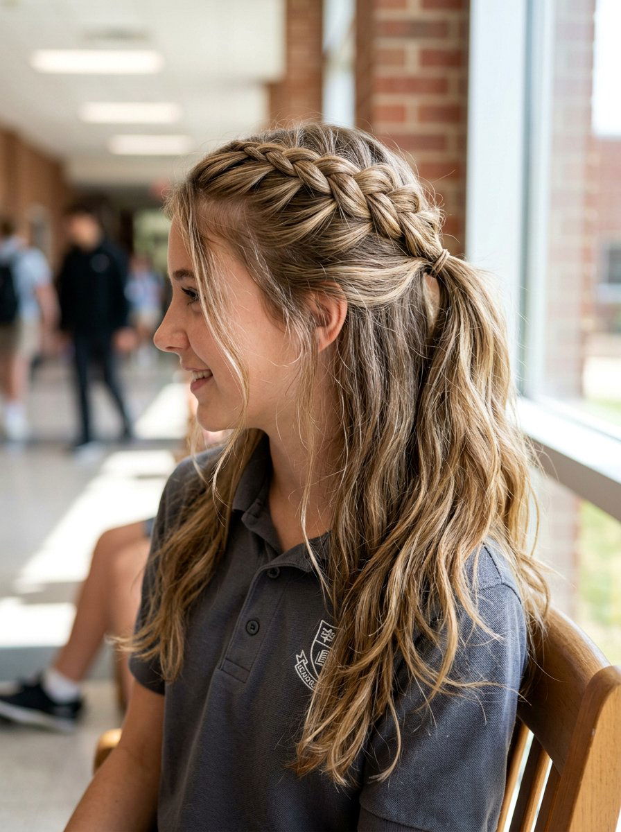 French Braid Half Up Ponytail - 20 school braid ponytail for long hair - 20 school braid ponytail for long hair