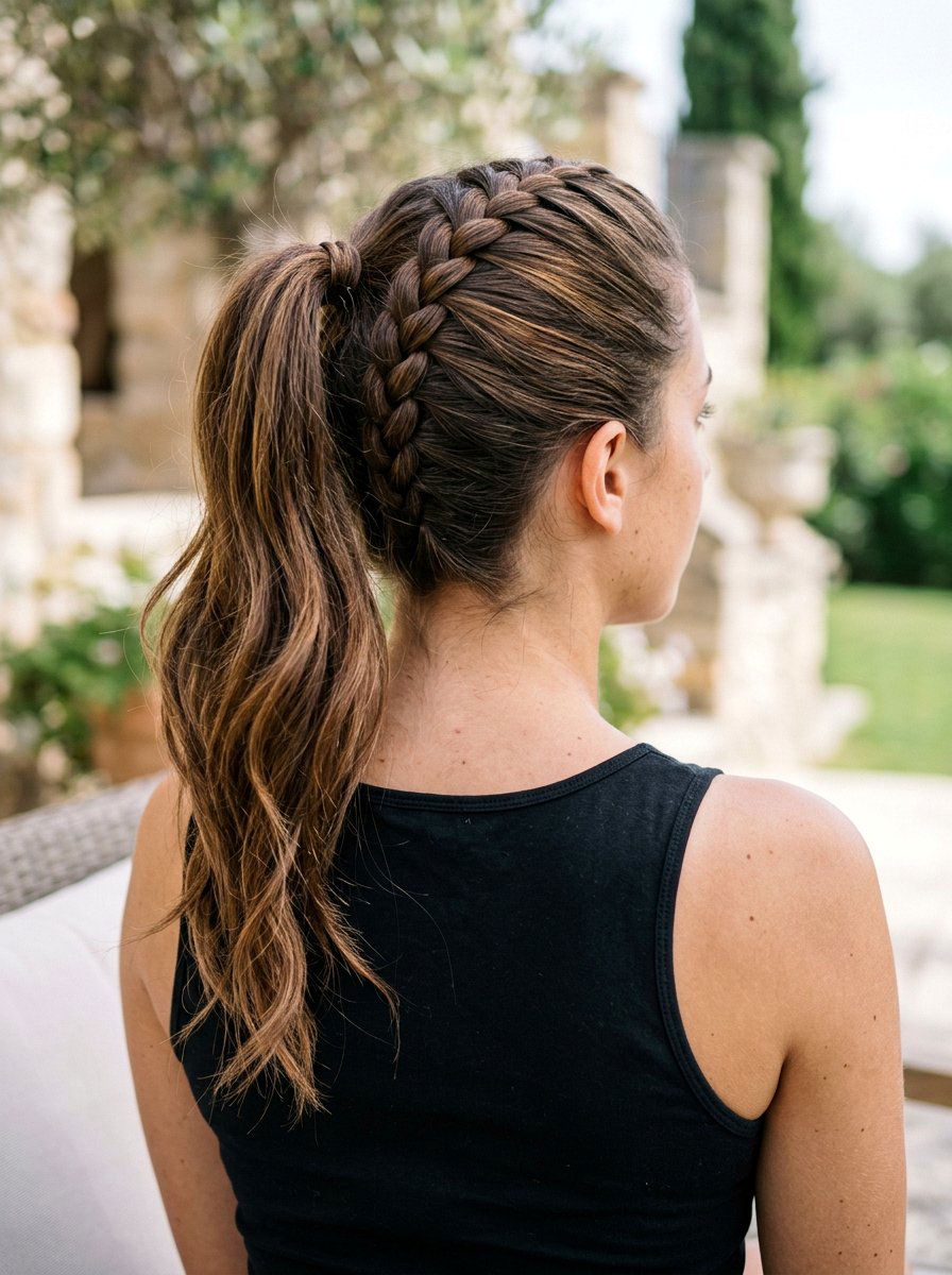 French Braid High Ponytail - 20 workout ponytail with braid - 20 workout ponytail with braid