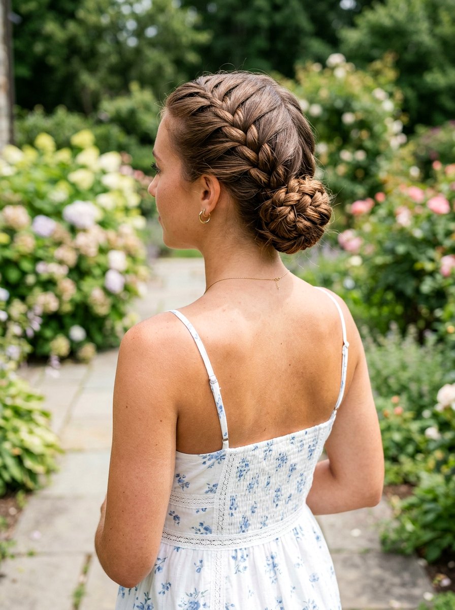 French Braid Into Bun - 20 humidity proof bun hairstyle - 20 humidity proof bun hairstyle