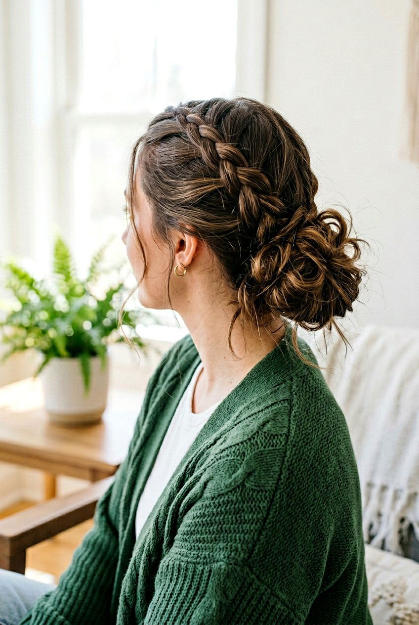 French Braid Into Low Messy Bun - 20 school hairstyle with simple braid - 20 school hairstyle with simple braid