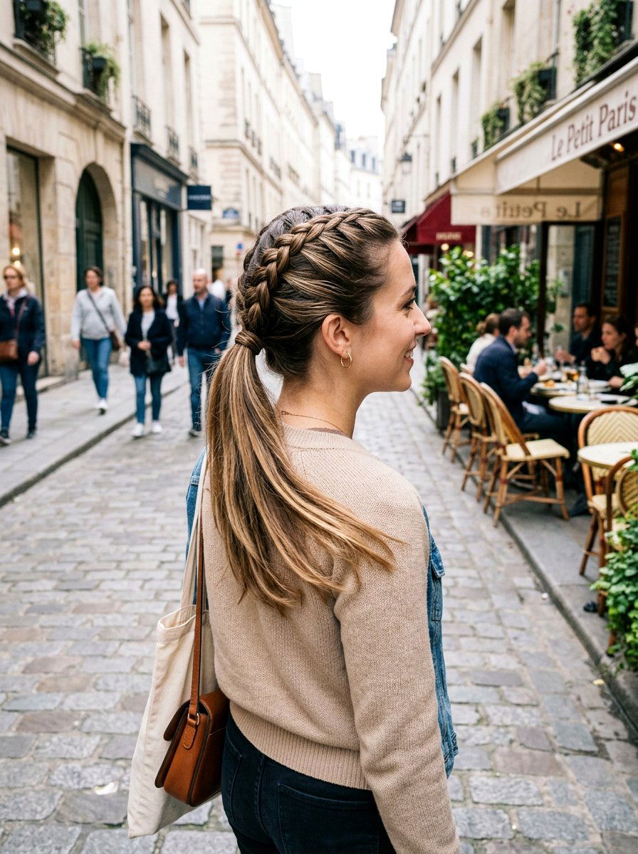 French Braid Into Low Ponytail - 20 travel ponytail hairstyle - 20 travel ponytail hairstyle
