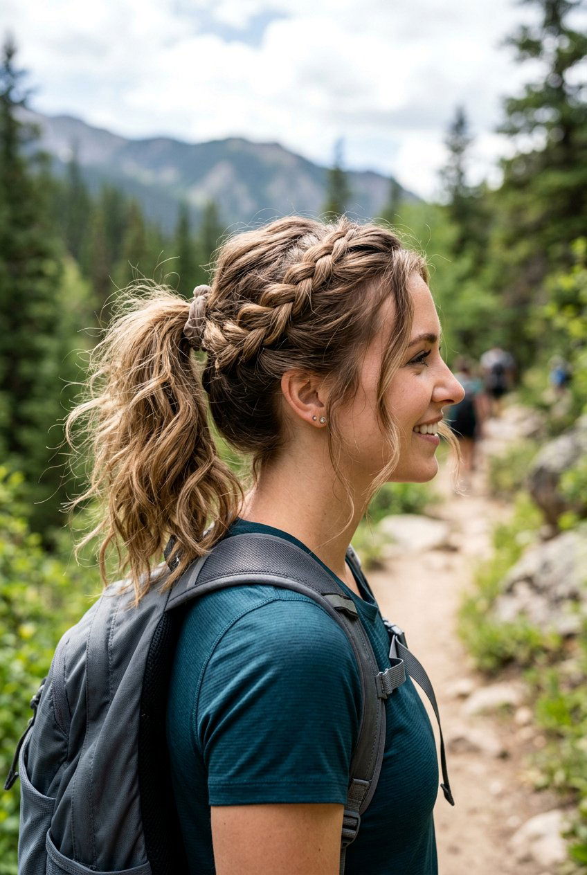 French Braid Into Messy Ponytail - 20 hiking ponytail with braid - 20 hiking ponytail with braid
