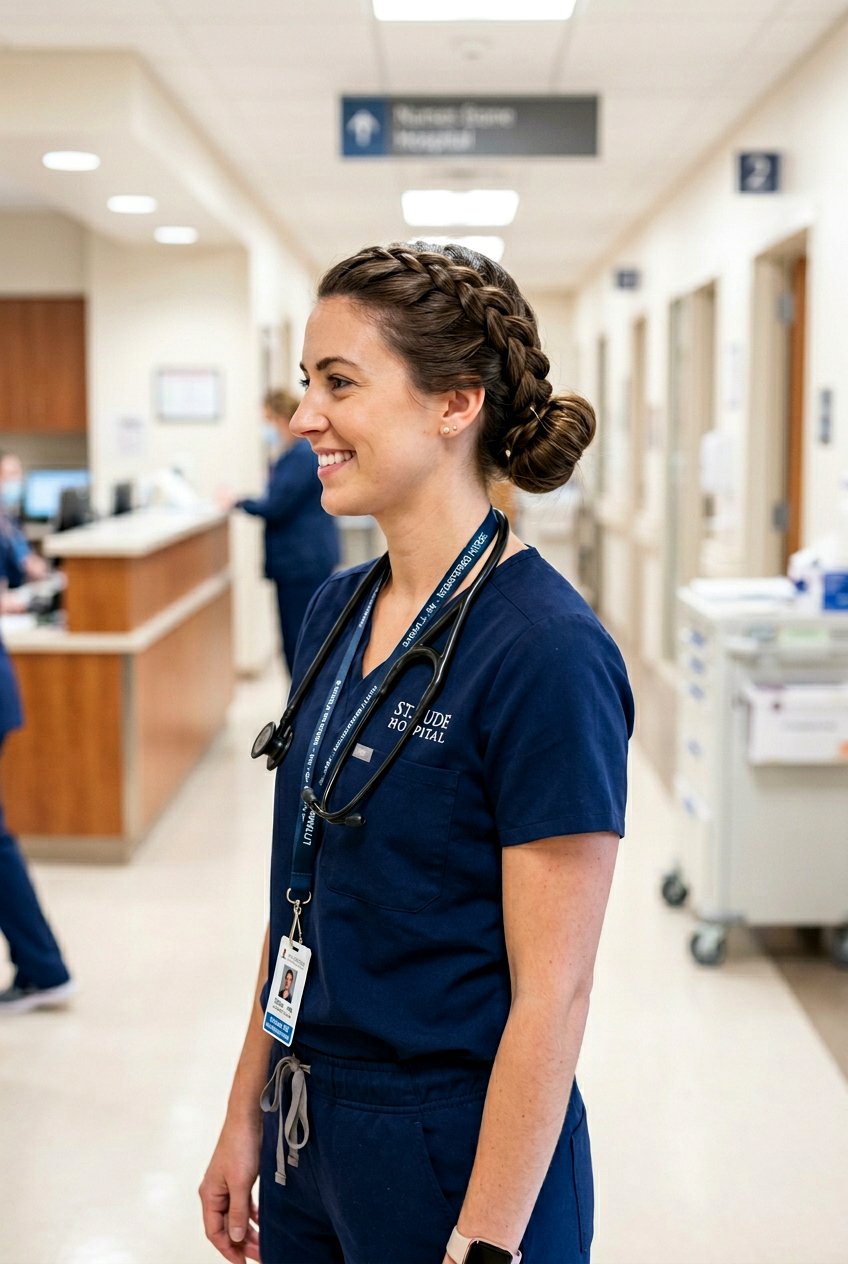 French Braid Into Nurse Bun - 20 nurse bun hairstyles - 20 nurse bun hairstyles