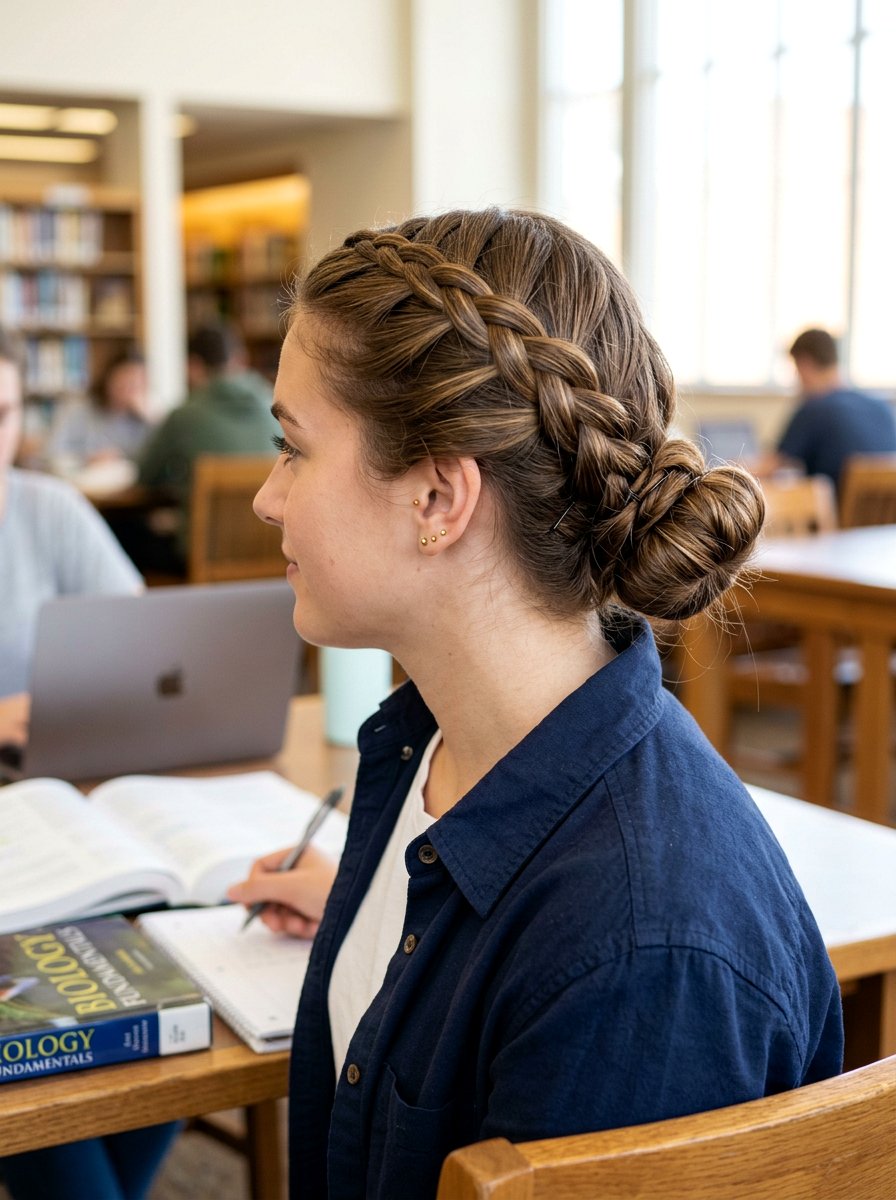 French Braid Low Bun - 20 college girls low bun for class - 20 college girls low bun for class