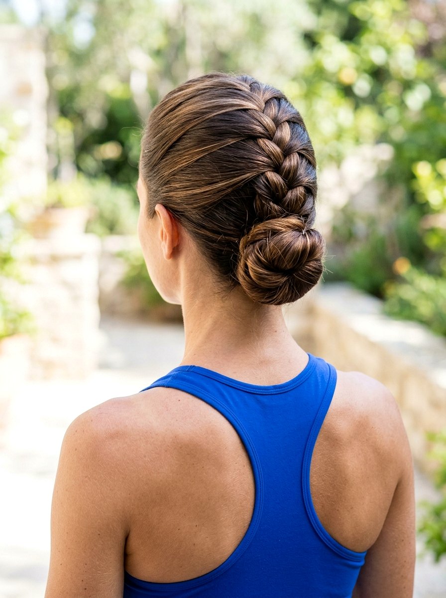 French Braid Low Bun - 20 gym hairstyle with low braid bun - 20 gym hairstyle with low braid bun