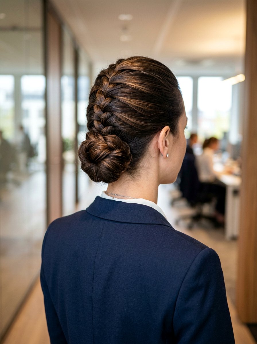 French Braid Low Bun - 20 interview hairstyle with smooth low bun - 20 interview hairstyle with smooth low bun