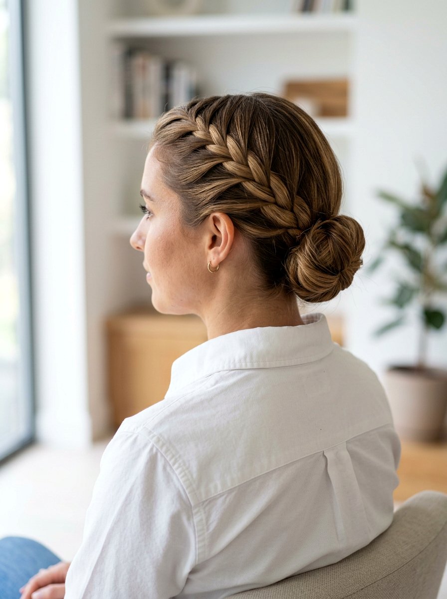 French Braid Low Bun - 20 office hairstyle with low braid bun - 20 office hairstyle with low braid bun