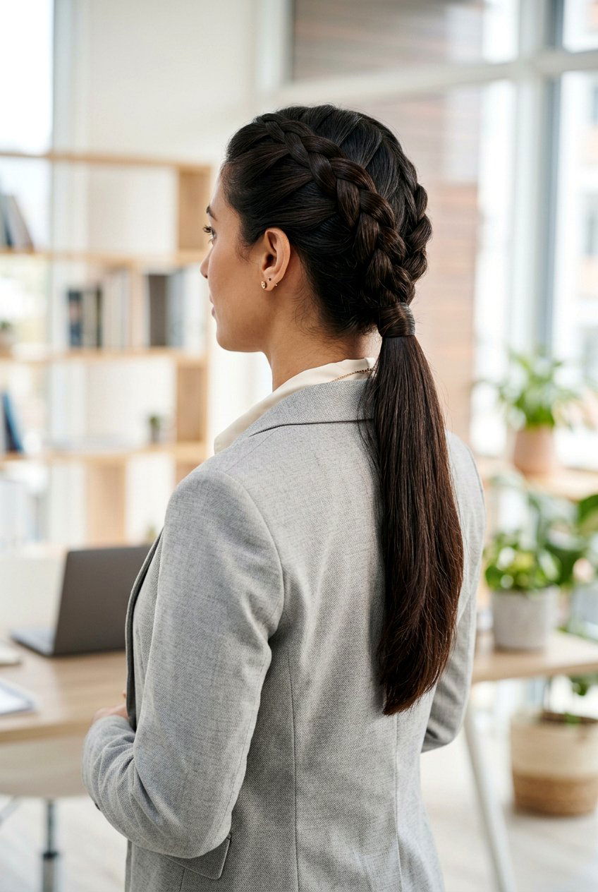 French Braid Low Ponytail - 20 neat corporate hairstyle for medium hair - 20 neat corporate hairstyle for medium hair