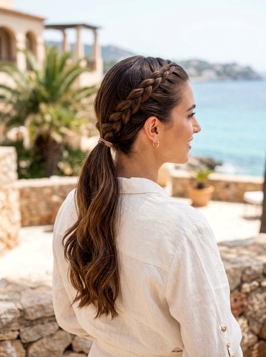 French Braid Low Ponytail for Resort - 20 vacation ponytail with braids - 20 vacation ponytail with braids