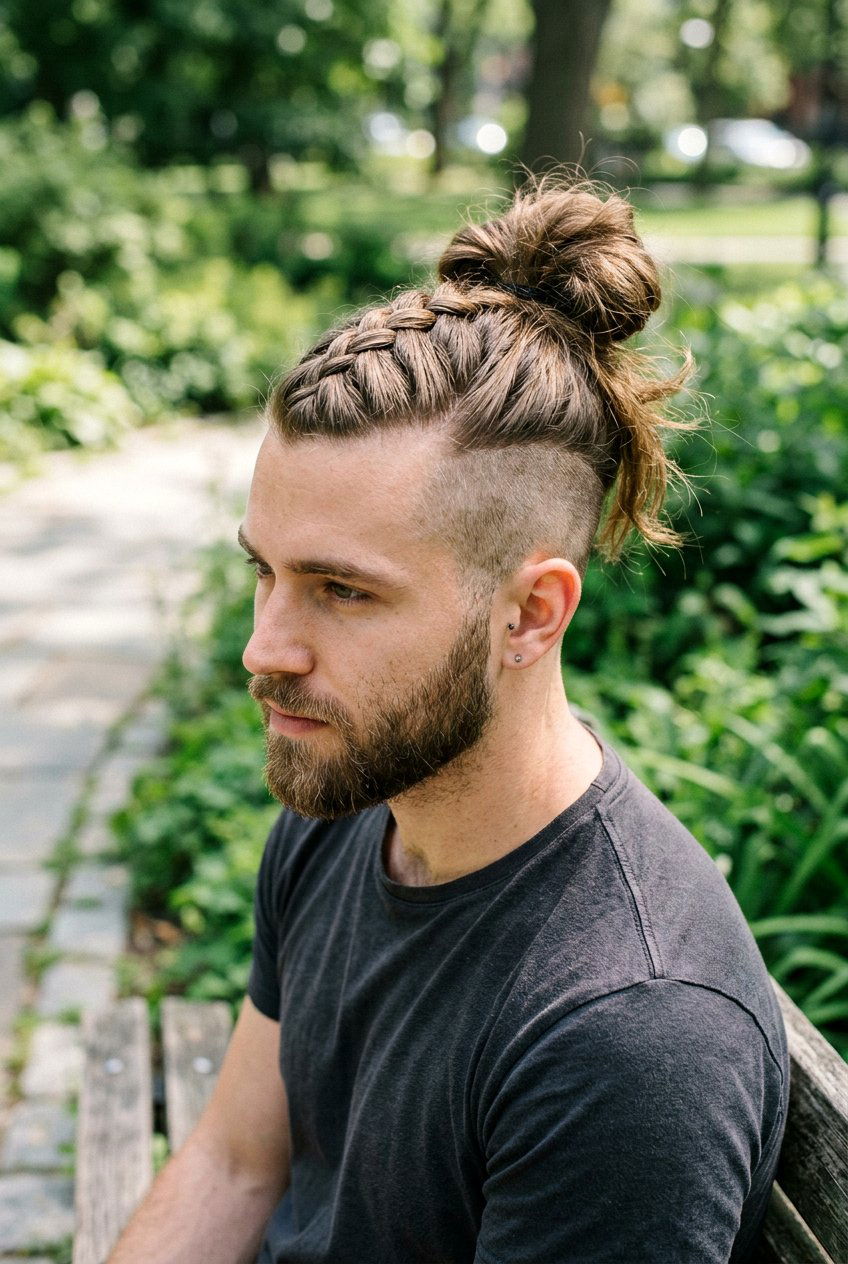 French Braid Man Bun - 20 braided man bun hairstyle - 20 braided man bun hairstyle