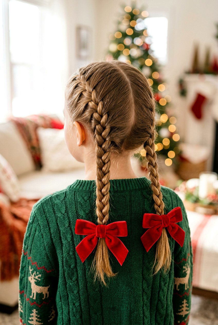 French Braid Pigtails - 20 holiday braid styles for girls - 20 holiday braid styles for girls