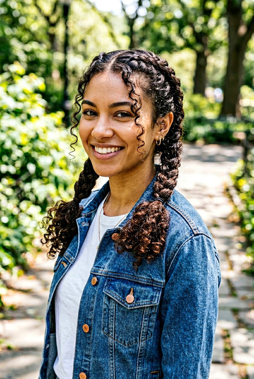 French Braid Pigtails - 20 airplane hairstyle for curly hair - 20 airplane hairstyle for curly hair
