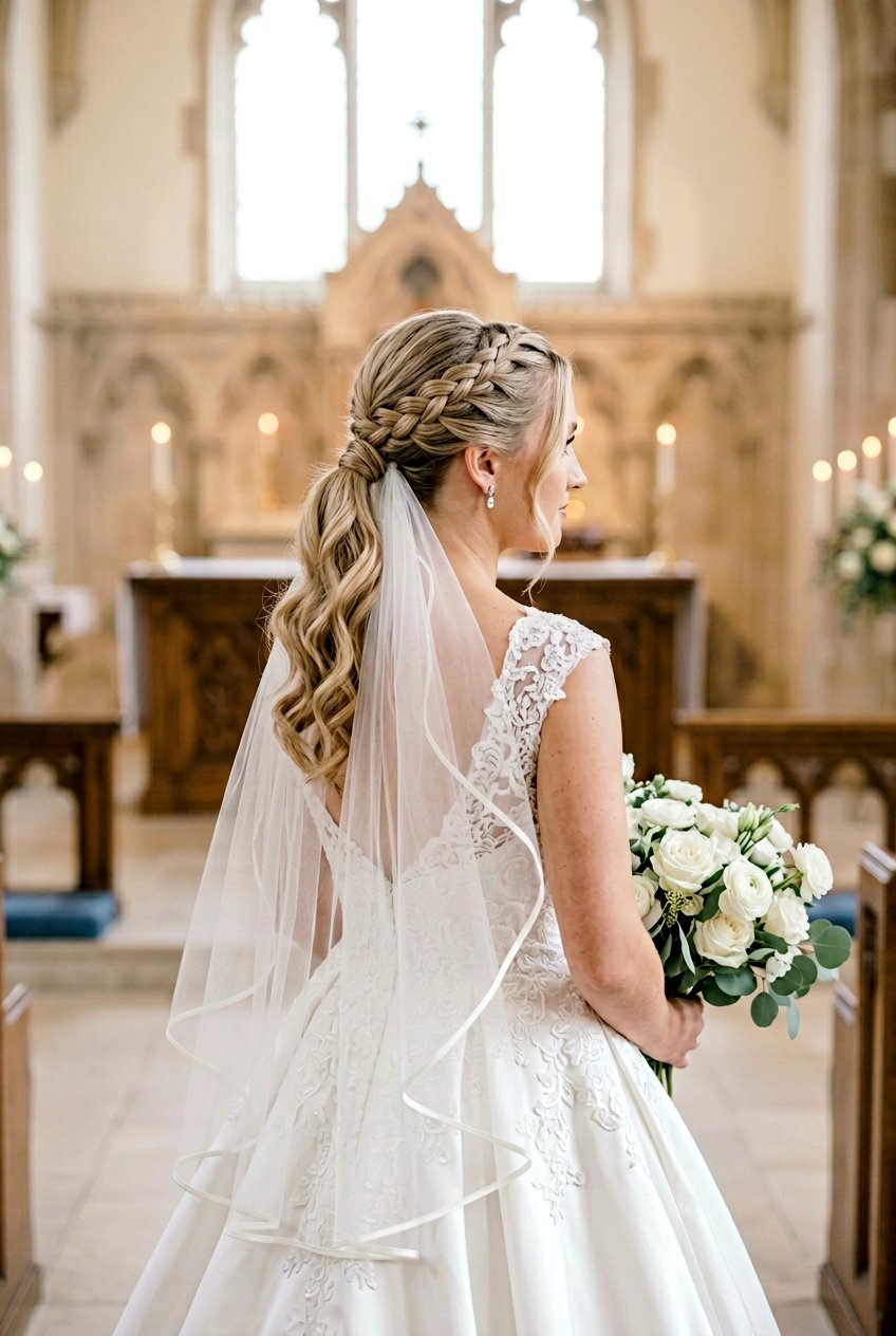 French Braid Ponytail Bridal Hairstyle - 20 bridal braid ponytail with veil - 20 bridal braid ponytail with veil