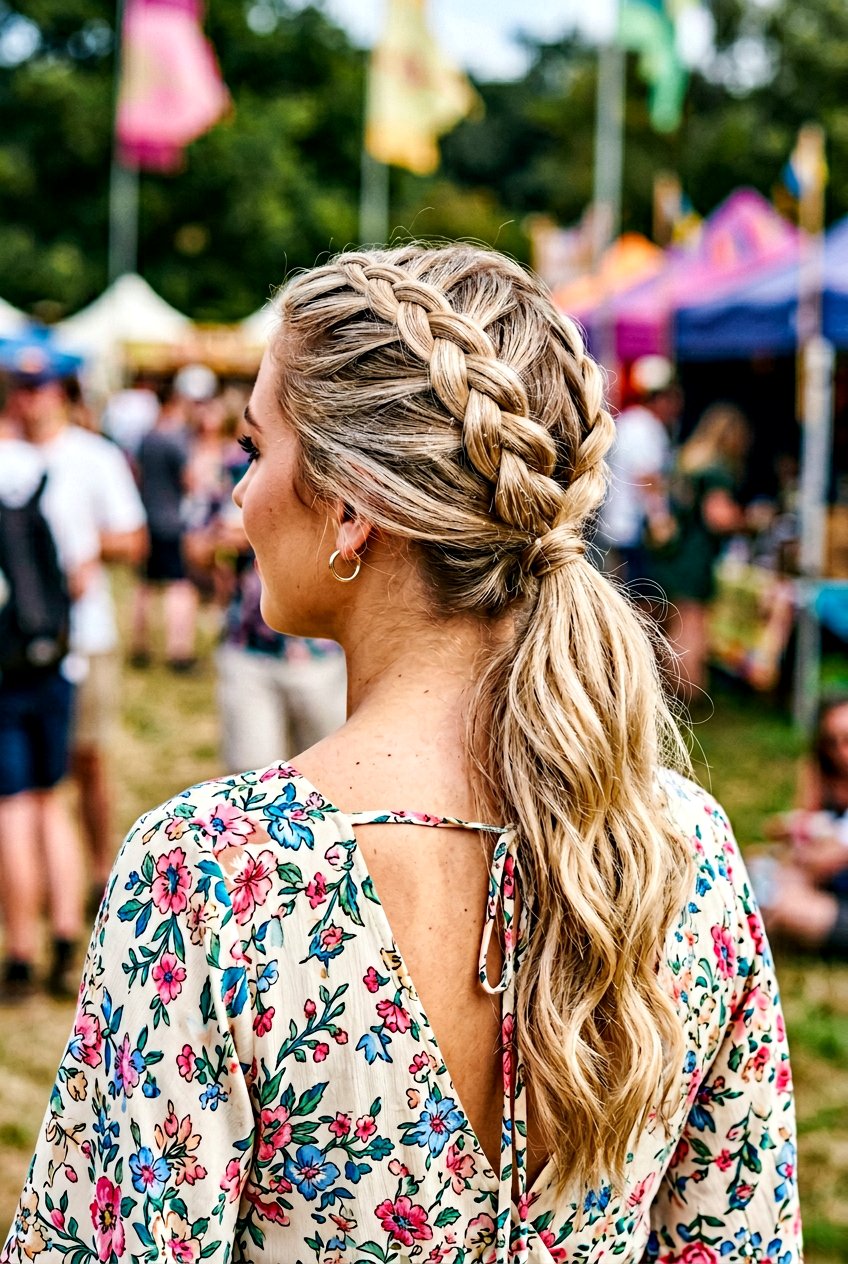 French Braid Ponytail With Fine Shimmer - 20 festival braid ponytail with glitter - 20 festival braid ponytail with glitter