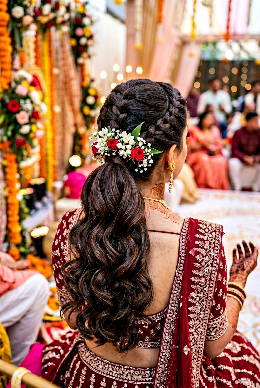 French Braid Ponytail for Mehndi - 20 mehndi hairstyles - 20 mehndi hairstyles