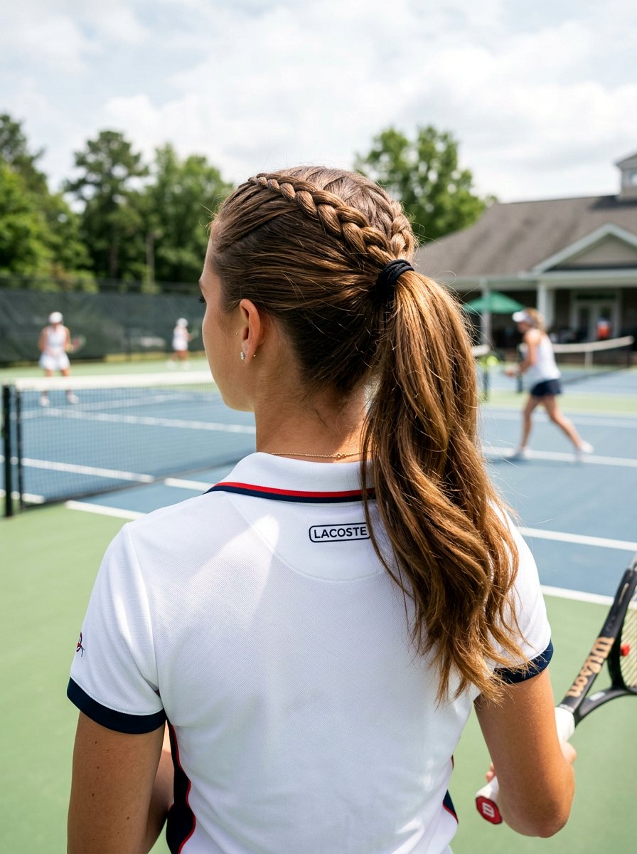 French Braid Tennis Ponytail - 20 tennis ponytail with braid - 20 tennis ponytail with braid