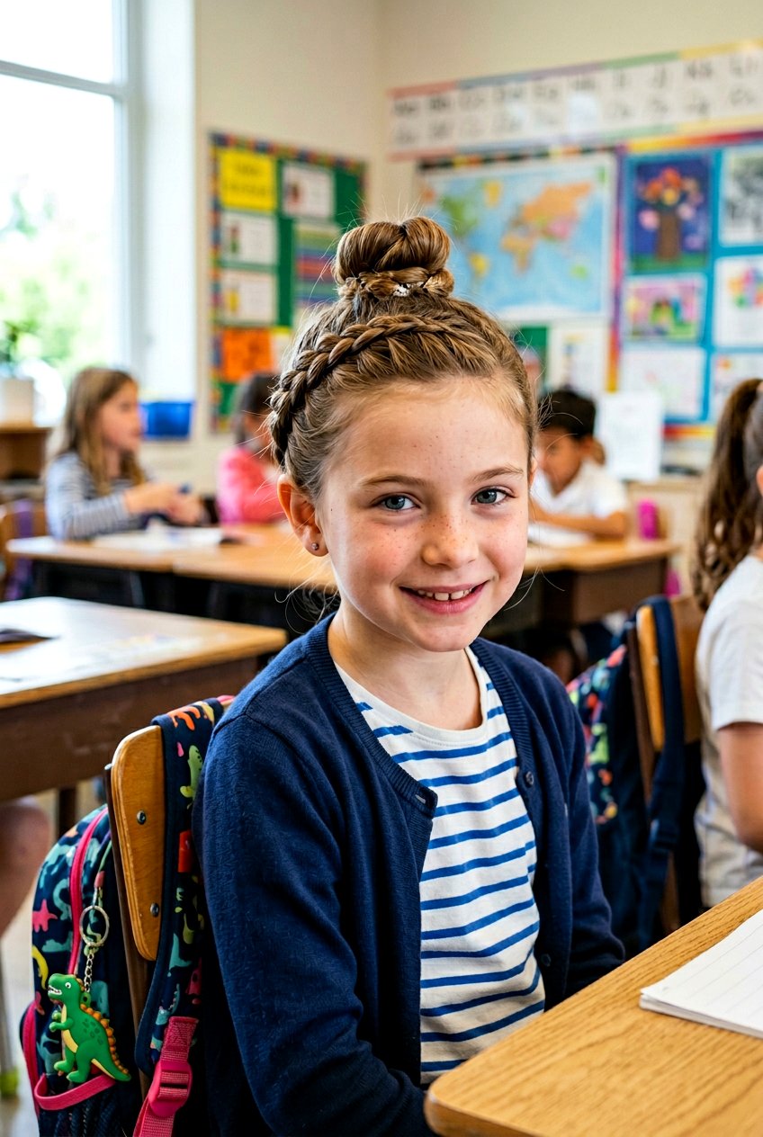 French Braid Top Knot For School - 20 little girls school bun hairstyle - 20 little girls school bun hairstyle