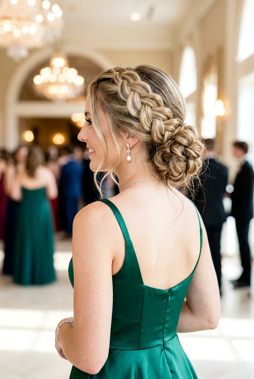 French Braid Updo - 20 prom hairstyle with low textured bun - 20 prom hairstyle with low textured bun