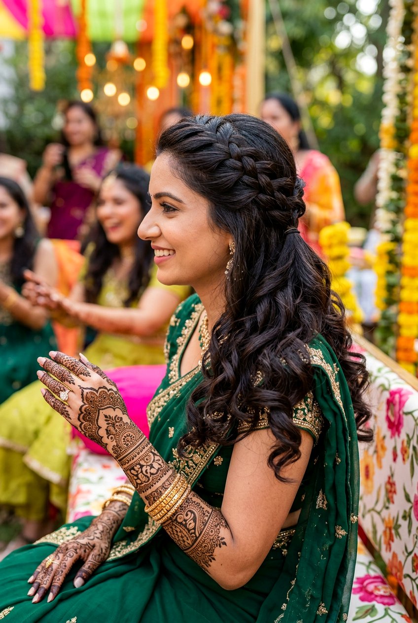 French Braid With Open Hair For Mehndi - 20 mehndi braid hairstyles - 20 mehndi braid hairstyles