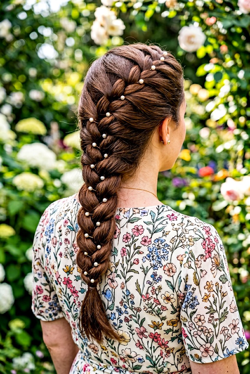 French Braid With Pearl Accents - 20 school hairstyle with pearl clips - 20 school hairstyle with pearl clips
