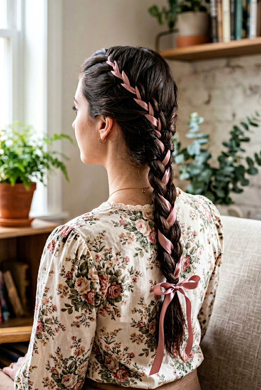 French Braid With Ribbon - 20 cottagecore braided hairstyle for women - 20 cottagecore braided hairstyle for women