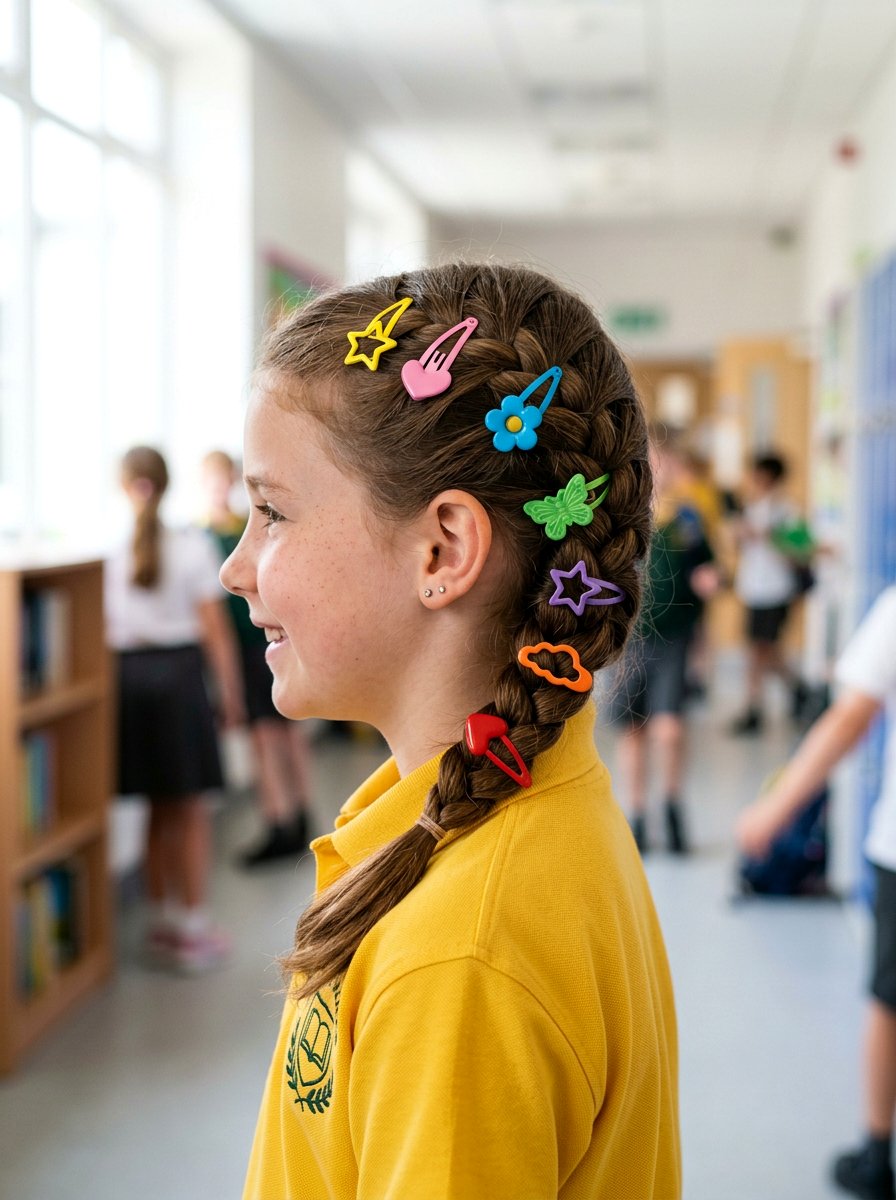 French Braid With Snap Clips - 20 simple school hairstyle with clips - 20 simple school hairstyle with clips