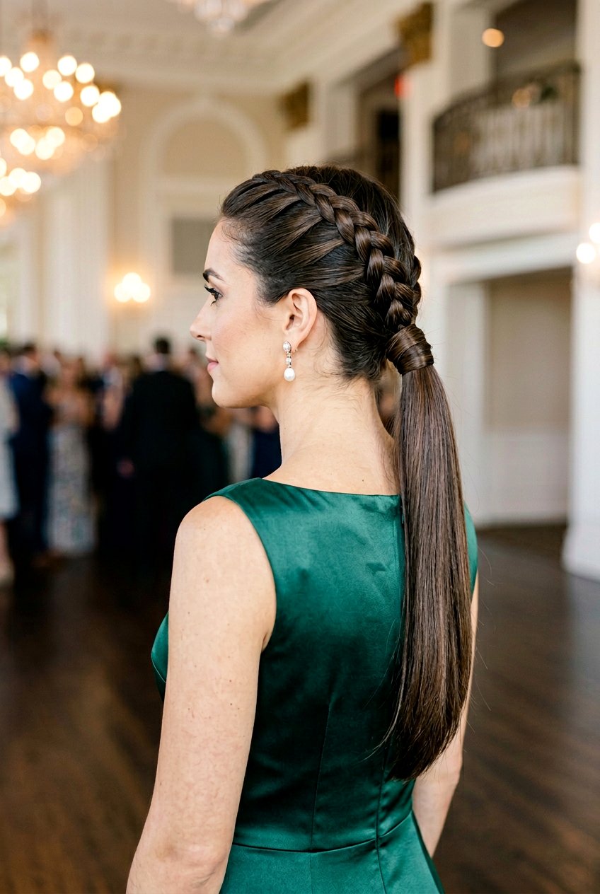 French Braid into Low Ponytail for Prom - 20 prom ponytail hairstyles - 20 prom ponytail hairstyles