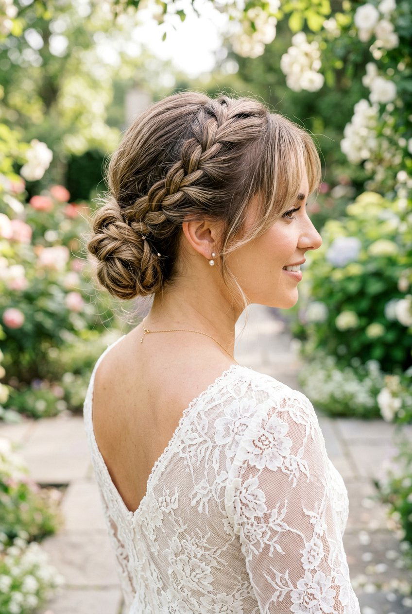 French Braided Bun With Soft Swoop - 20 braided bun with swoop bangs - 20 braided bun with swoop bangs