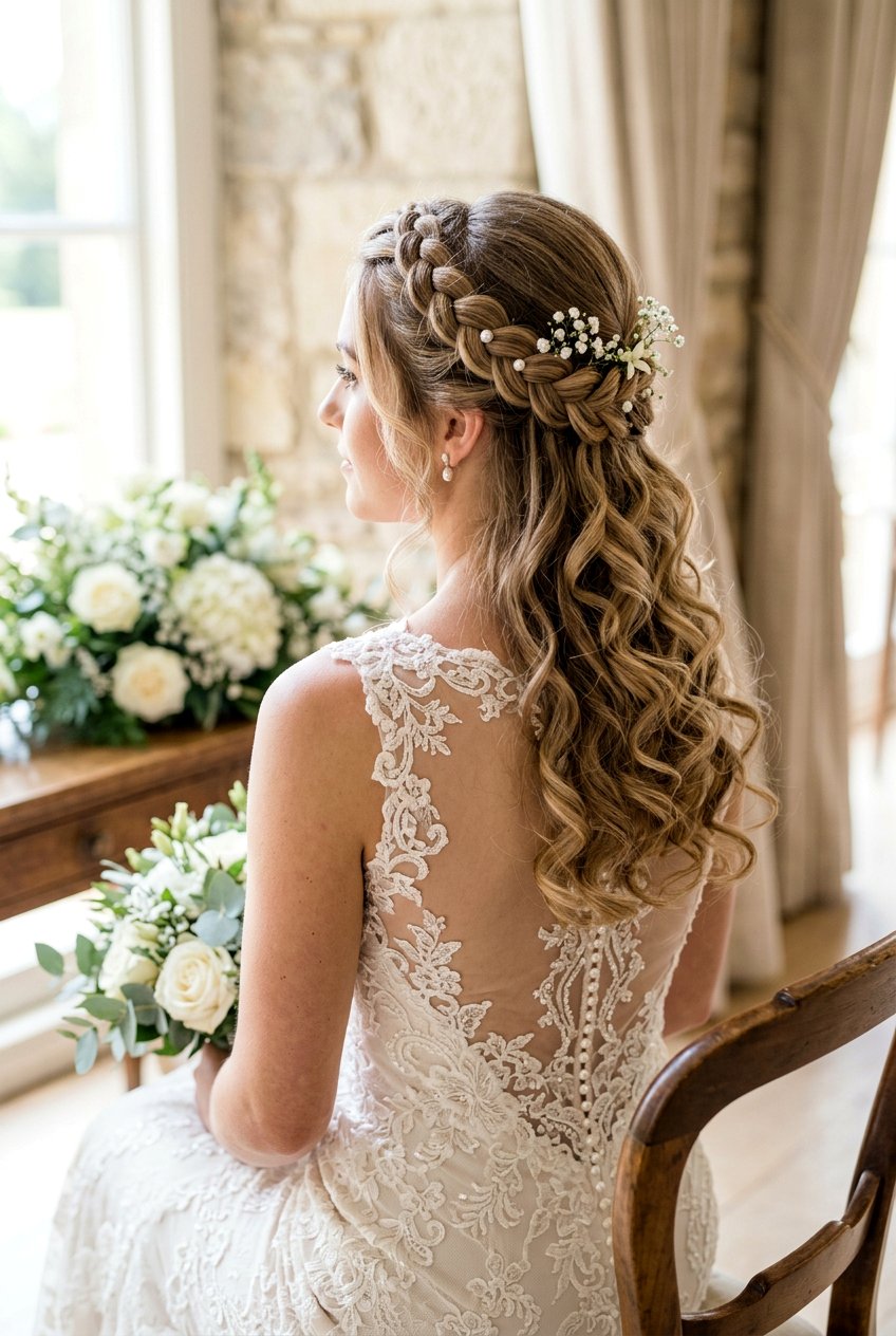 French Bridal Braid Crown With Loose Curls - 20 bridal braid crown with loose curls - 20 bridal braid crown with loose curls