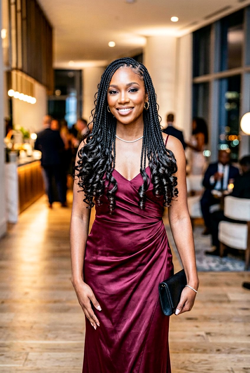 French Curl Knotless Braids - 20 knotless braids with curly ends for women - 20 knotless braids with curly ends for women