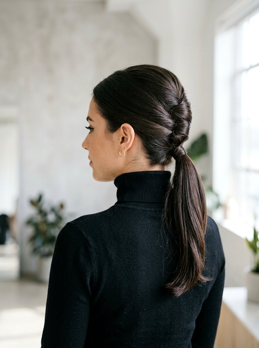 French Twist Low Ponytail Look - 20 light academia ponytail hairstyle - 20 light academia ponytail hairstyle