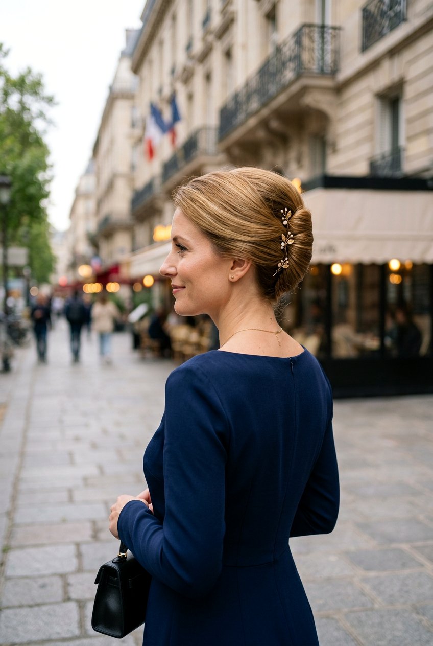 French Twist With Minimalist Flower Pins - 20 bridal hairstyle with floral pins - 20 bridal hairstyle with floral pins