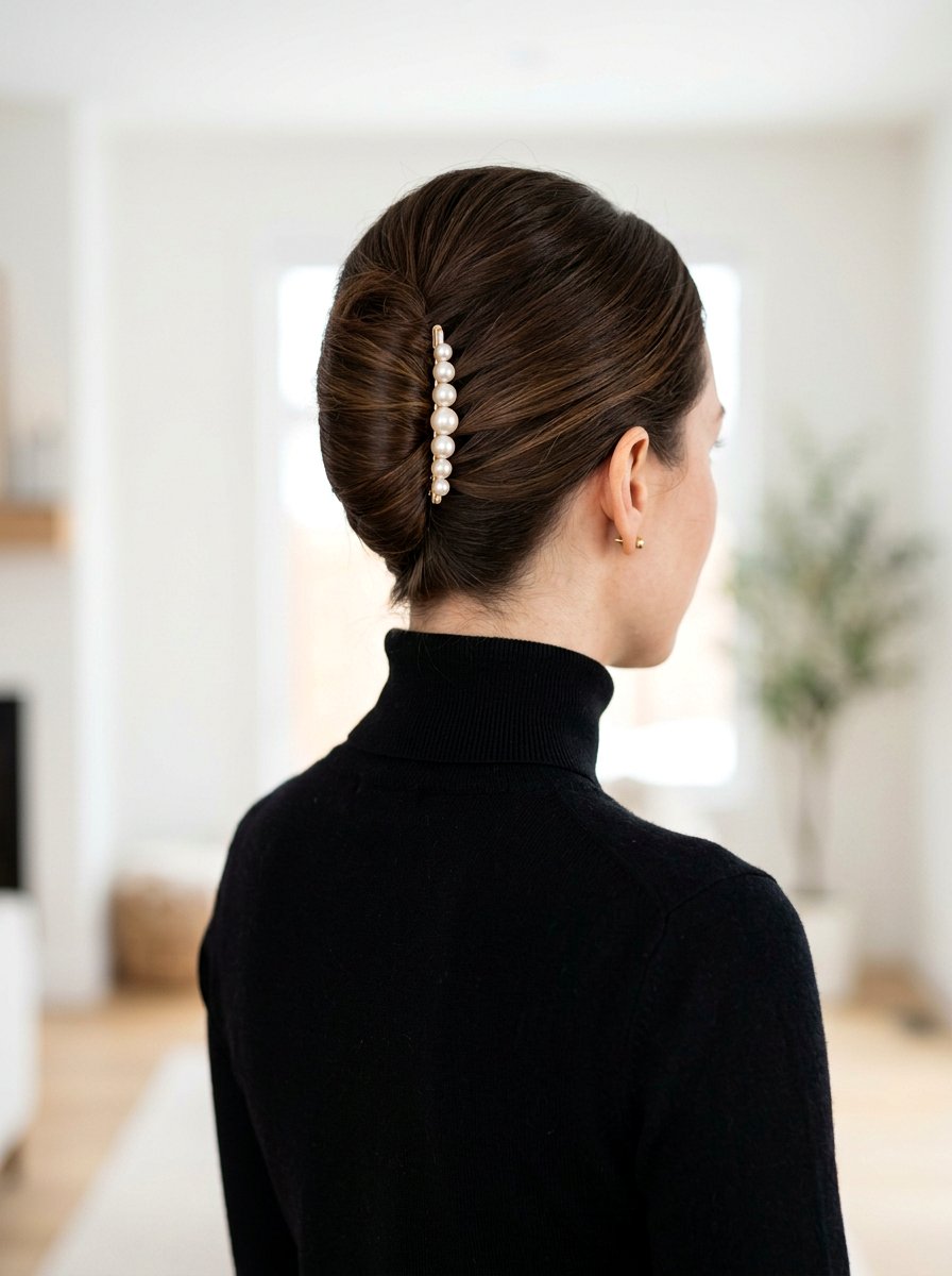 French Twist With Pearl Barrette - 20 office hairstyle with pearl barrette - 20 office hairstyle with pearl barrette