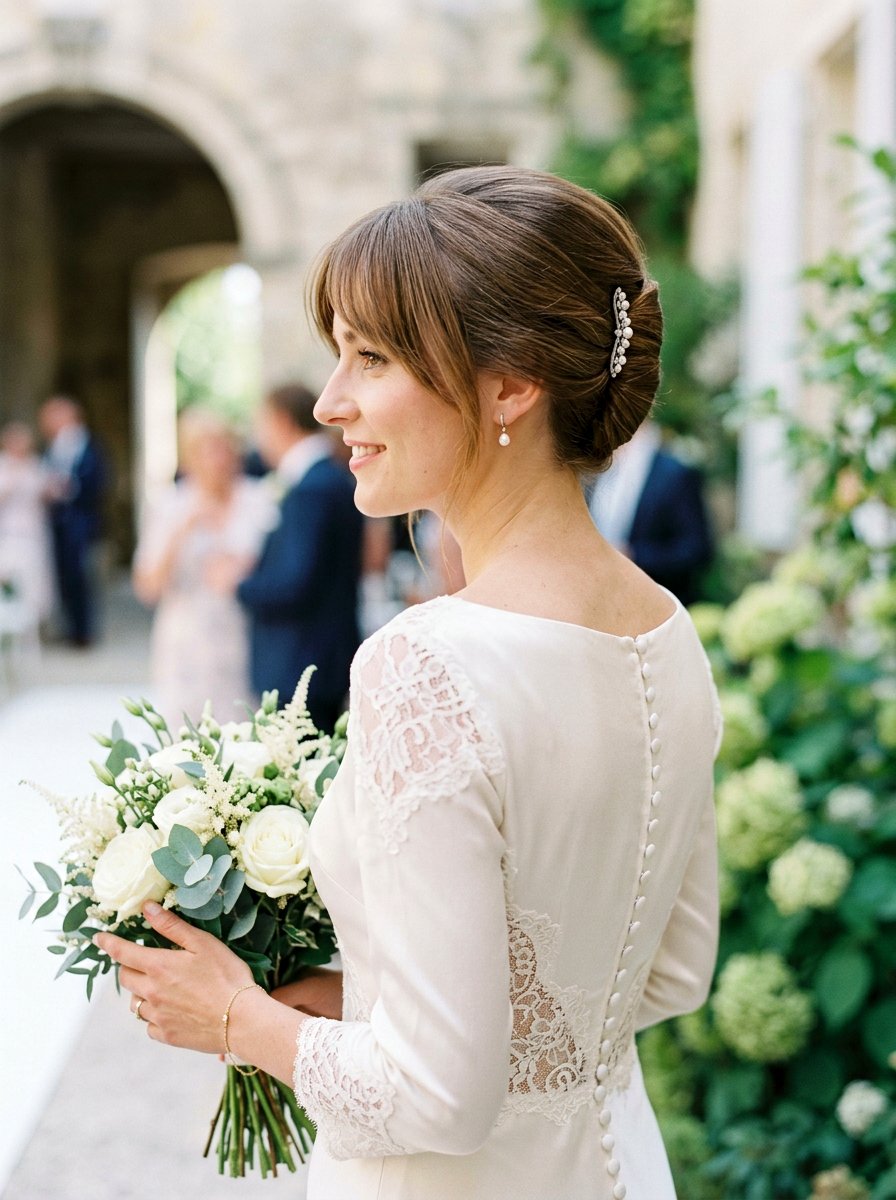 French Twist with Long Bangs - 20 wedding hairstyles for brides with bangs - 20 wedding hairstyles for brides with bangs