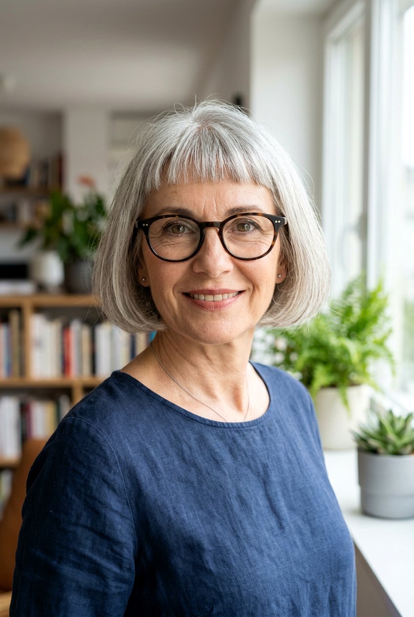 French bob with short bangs - 20 hairstyles for women over 50 with glasses - 20 hairstyles for women over 50 with glasses