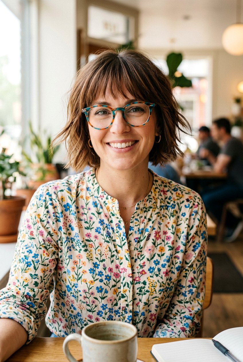 Fringed Chin Bob With Glasses - 20 chin length bob for women with glasses - 20 chin length bob for women with glasses