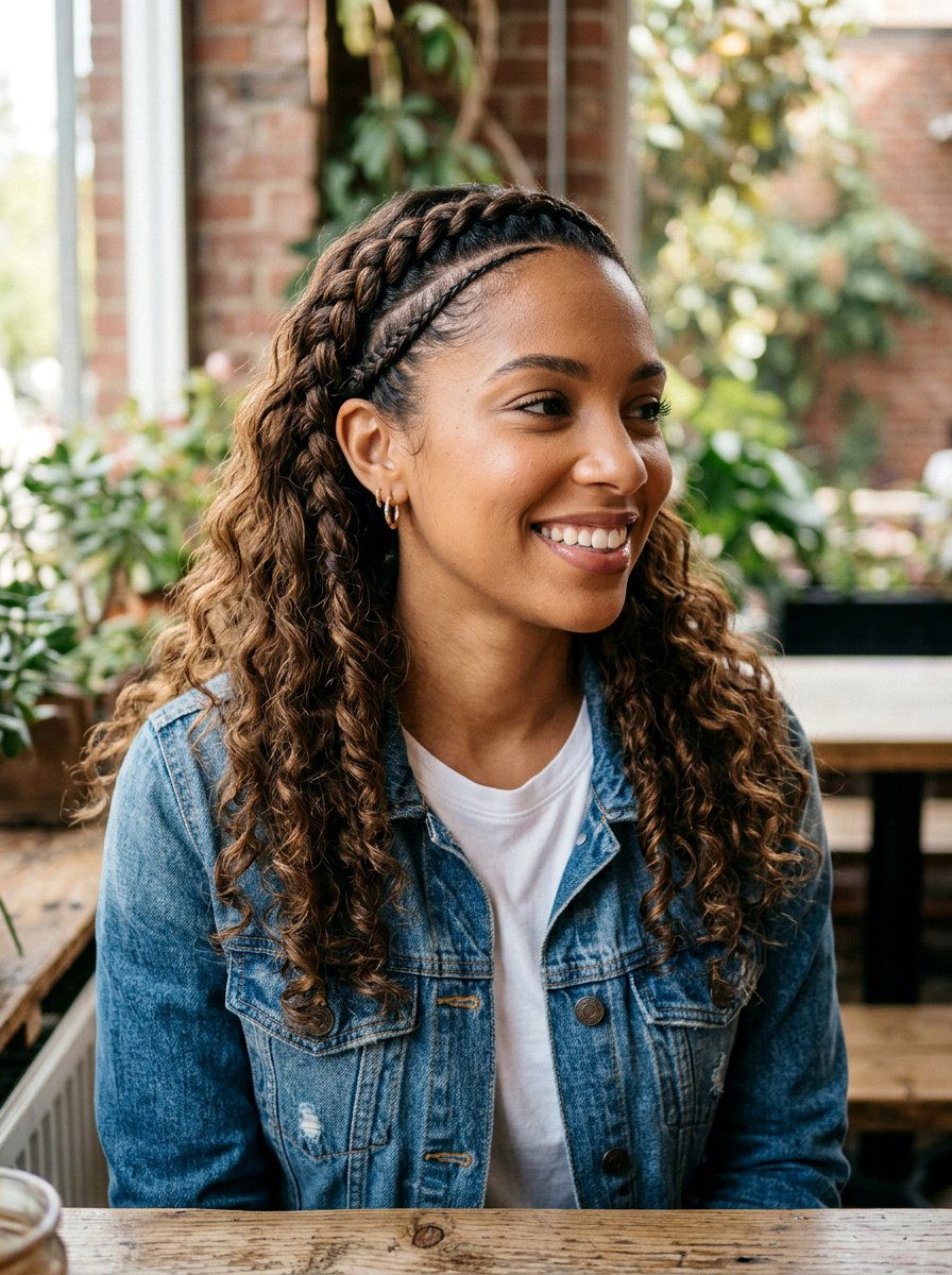 Front Braid With Loose Curls - 20 vacation hairstyle for long curls - 20 vacation hairstyle for long curls