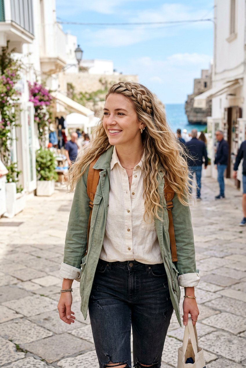 Front Braided Headband With Loose Hair - 20 airplane friendly braid styles - 20 airplane friendly braid styles