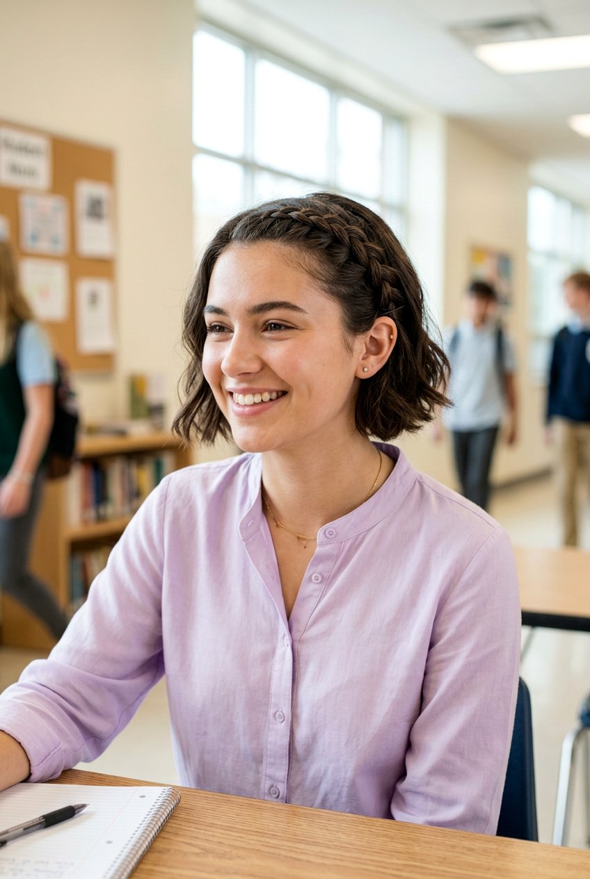 Front French Braid - 20 school hairstyle for short bob hair - 20 school hairstyle for short bob hair
