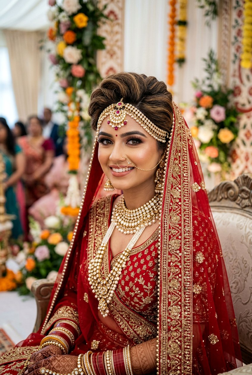 Front Puff Bridal Bun Hairstyle - 20 pakistani bridal hairstyles - 20 pakistani bridal hairstyles