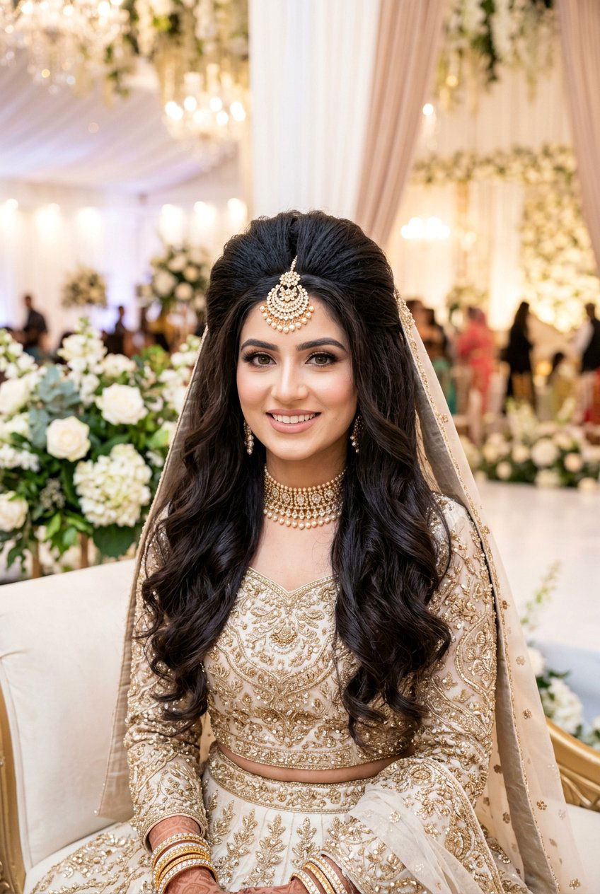 Front Puff with Open Hair Walima Hairstyle - 20 walima hairstyles - 20 walima hairstyles
