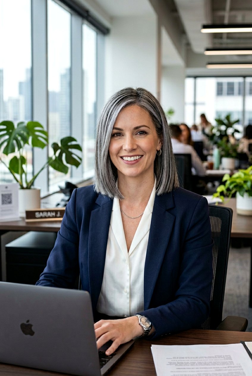 Frosted Bob Transition - 20 natural silver streaks blend - 20 natural silver streaks blend