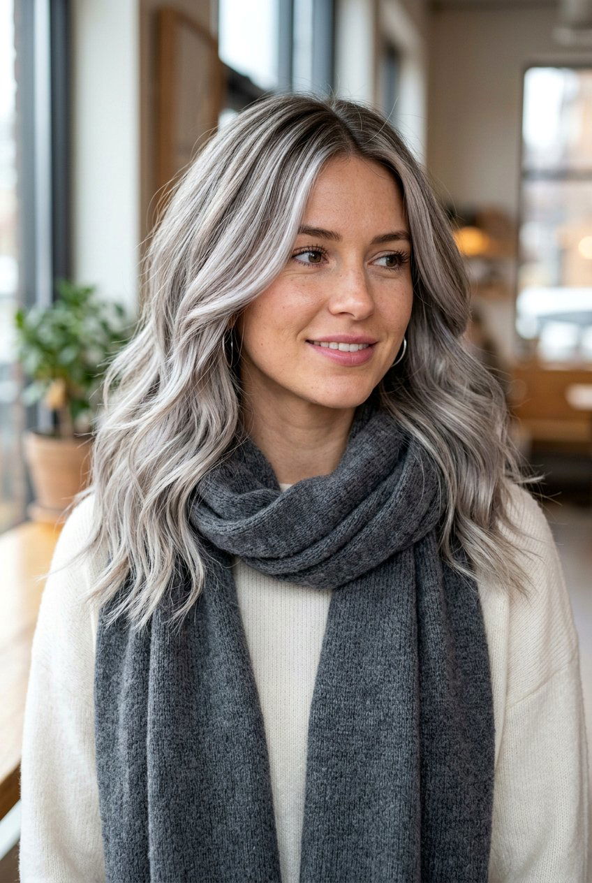 Frosted Gray Blonde Balayage - 20 ash blonde highlights for gray blending - 20 ash blonde highlights for gray blending