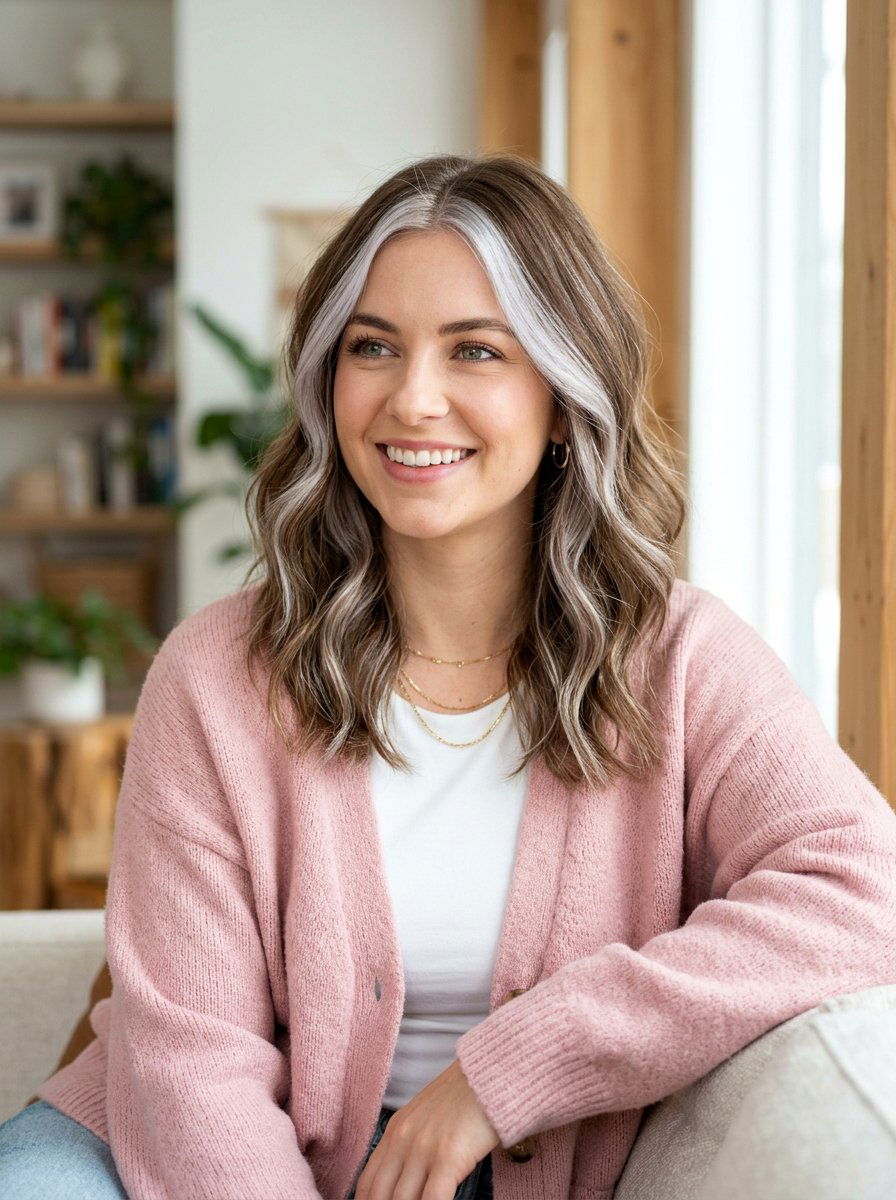 Frosted Silver Money Piece on Light Brown - 20 silver money piece for gray transition - 20 silver money piece for gray transition