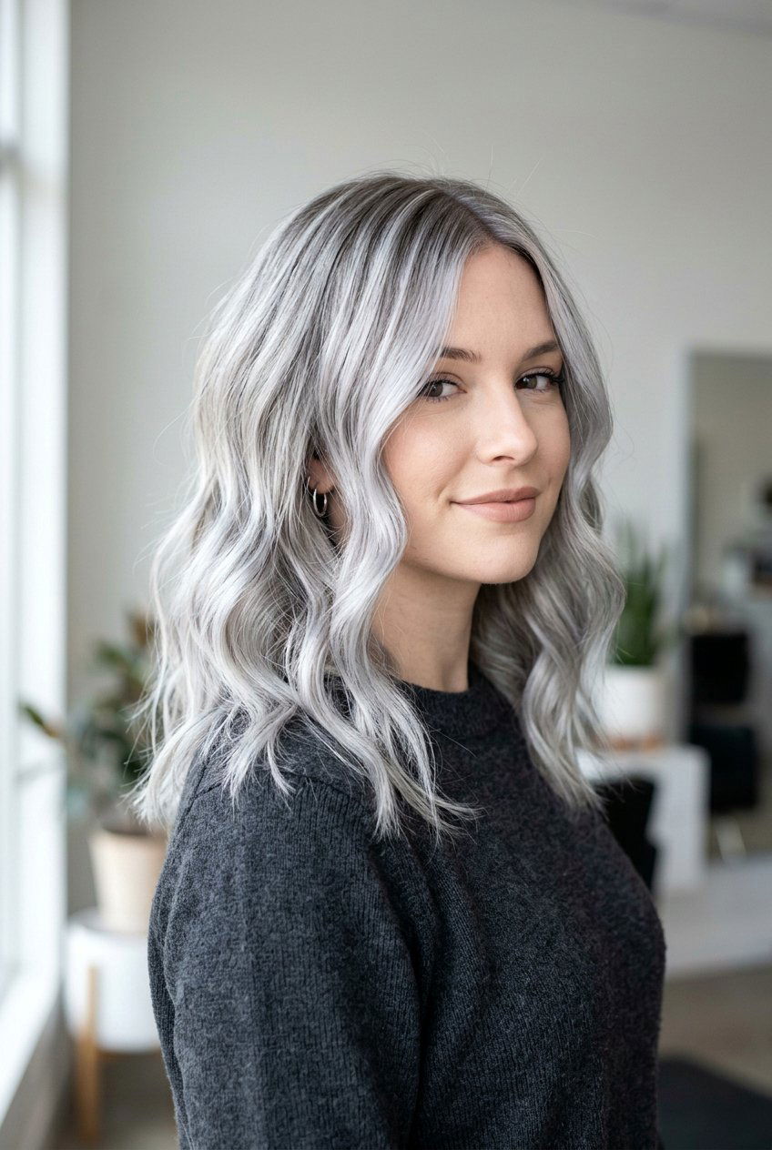 Frosty Silver Balayage Medium Length Hair - 20 silver balayage for dark hair - 20 silver balayage for dark hair