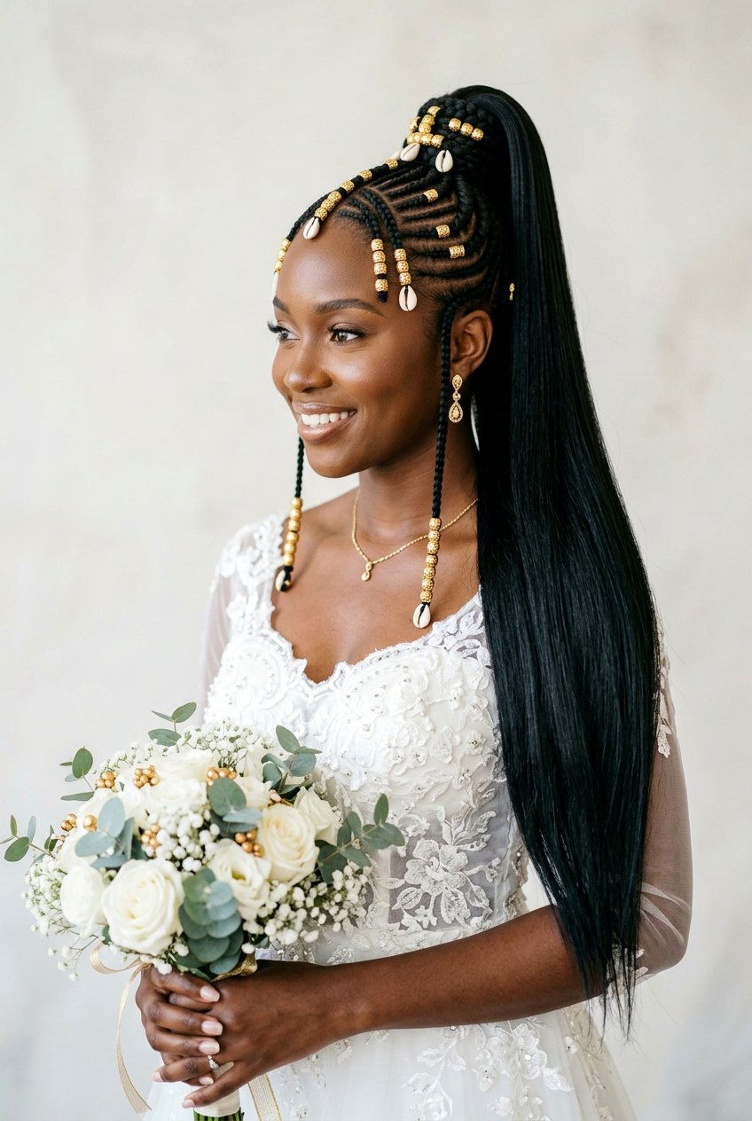 Fulani Braid Ponytail - 20 bridal braid styles for black women - 20 bridal braid styles for black women